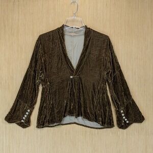 Crushed Velvet Kimono Jacket Top Women's Small Brown Retro Boho Bell Sleeve